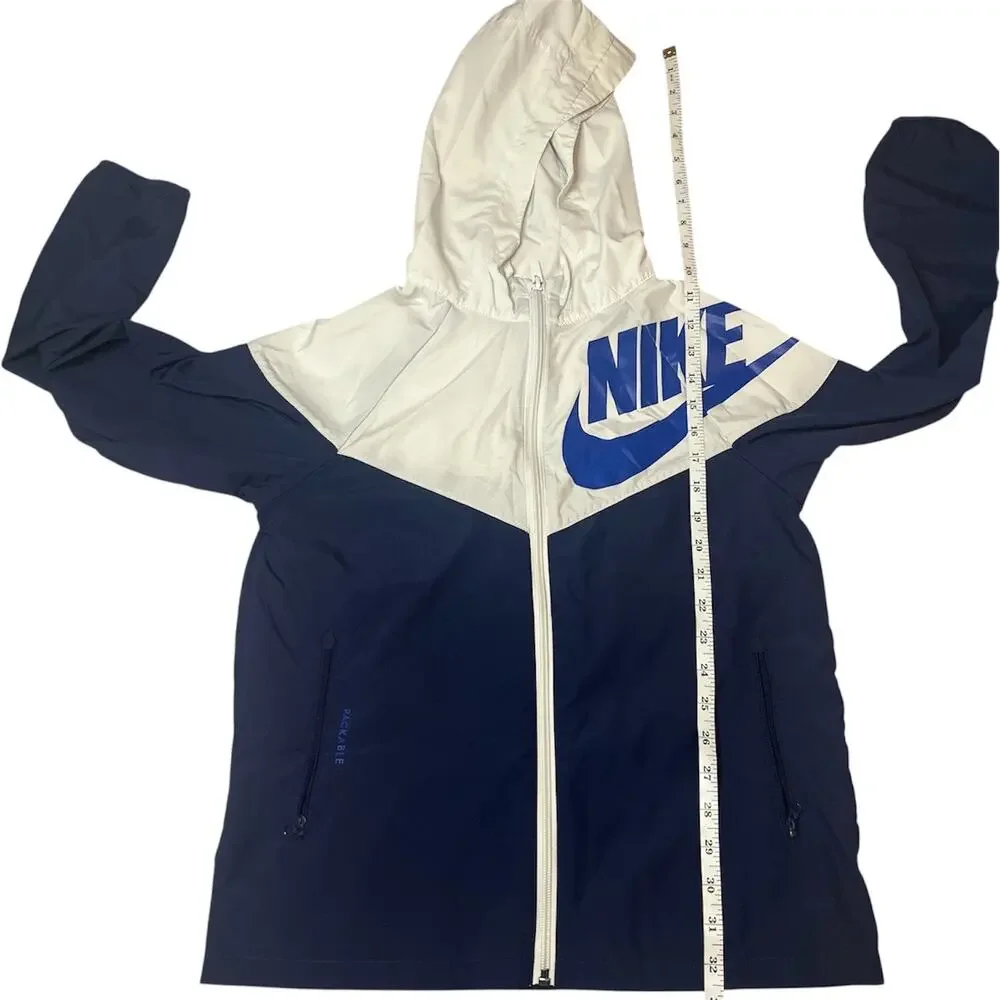 Nike Big Kids Boys Windrunner Jacket Navy White Blue Logo Hooded Full Zip Sz M